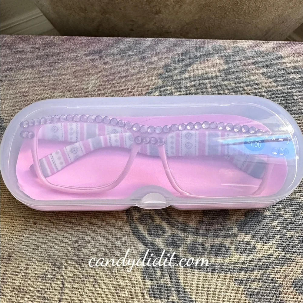 NWT Pretty Pink Crystal Reading Glasses Strength 1.50 With Matching Case